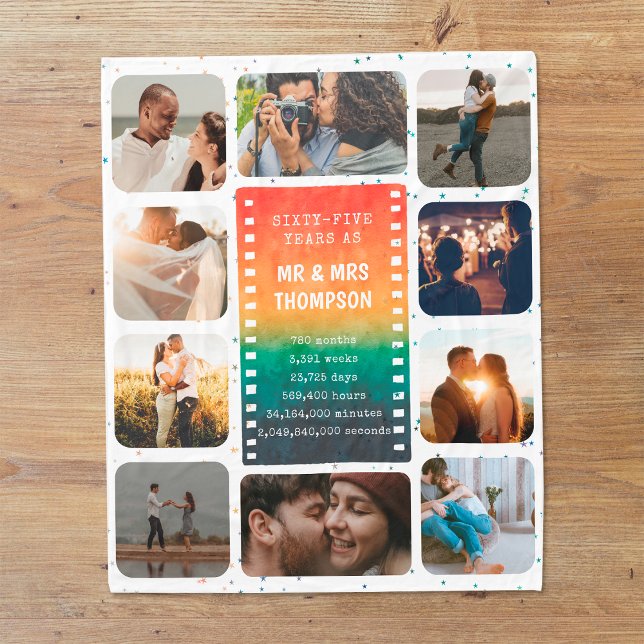 Retro Sunset Photo Mr and Mrs 65th Anniversary Fleece Blanket (Creator Uploaded)