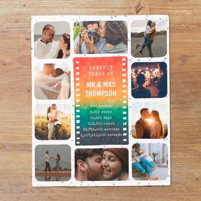 Retro Sunset Photo Mr and Mrs 70th Anniversary Fleece Blanket (Creator Uploaded)