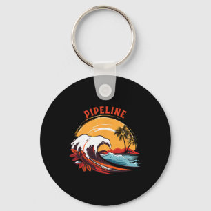 Retro Sunset Pipeline Hawaii Summer Surfing Key Ring