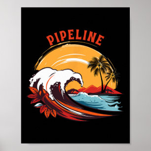 Retro Sunset Pipeline Hawaii Summer Surfing Poster