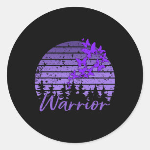 Retro Sunset Purple Butterfly Fibro Lupus Warrior Classic Round Sticker