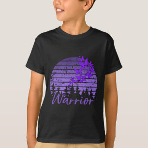 Retro Sunset Purple Butterfly Fibro Lupus Warrior T-Shirt