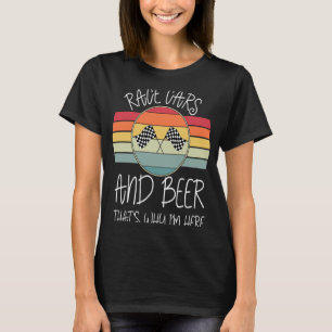 Retro Sunset Race Cars And Beer Chequered Flag Rac T-Shirt