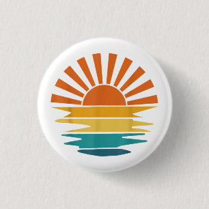 Retro Sunset Rays Wavy Vintage Retro Sunshine Sun 3 Cm Round Badge
