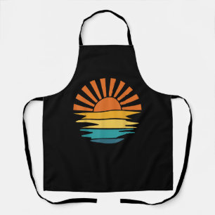 Retro Sunset Rays Wavy Vintage Retro Sunshine Sun Apron