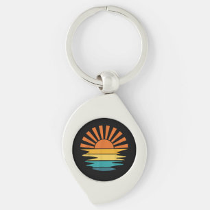 Retro Sunset Rays Wavy Vintage Retro Sunshine Sun Key Ring