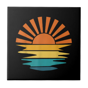 Retro Sunset Rays Wavy Vintage Retro Sunshine Sun  Tile