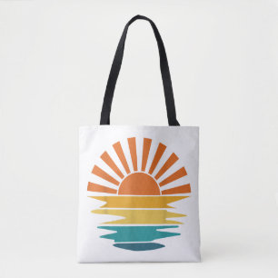 Retro Sunset Rays Wavy Vintage Retro Sunshine Sun Tote Bag