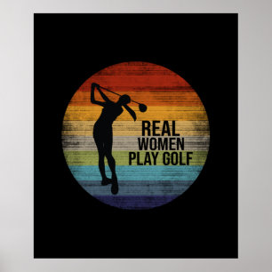 Retro Sunset Real Women Play Golf Poster