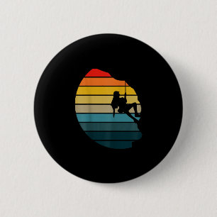 Retro sunset rock climbing backpacker mountain 6 cm round badge
