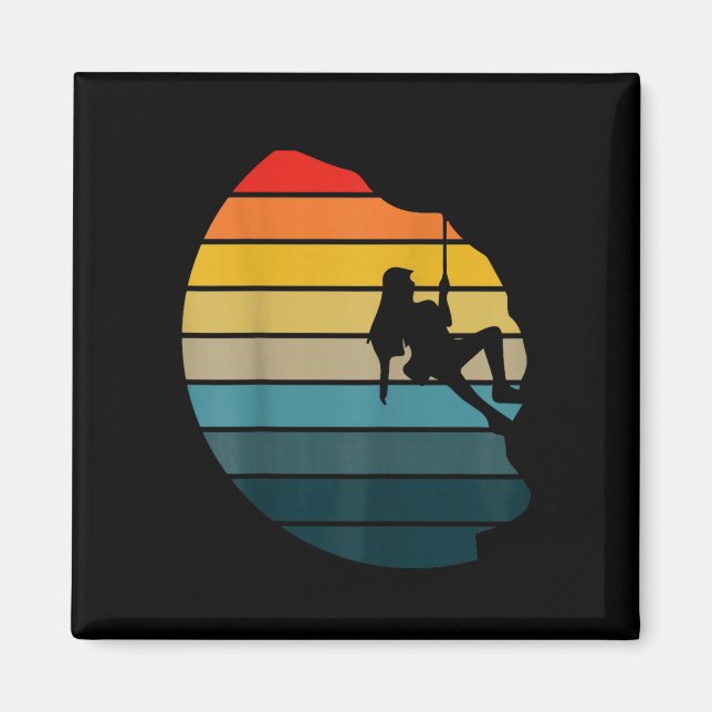 Retro sunset rock climbing backpacker mountain magnet (Front)