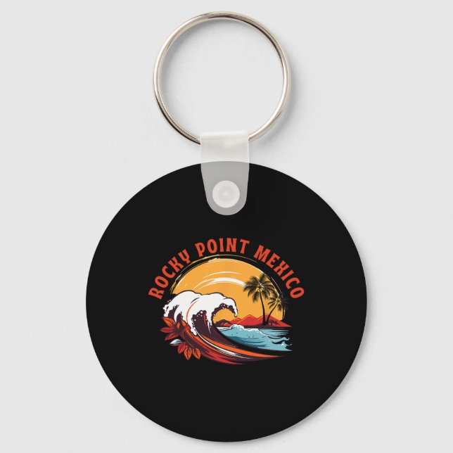Retro Sunset Rocky Point Mexico Summer Surfing  Key Ring (Front)