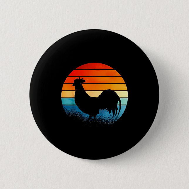Retro Sunset Rooster Chicken Lover  6 Cm Round Badge (Front)