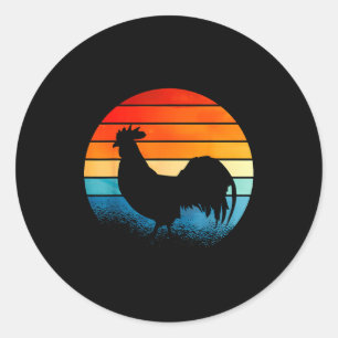 Retro Sunset Rooster Chicken Lover Classic Round Sticker
