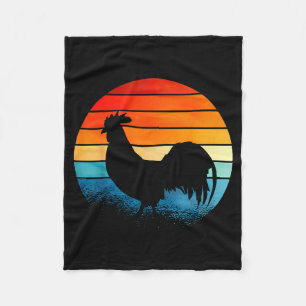 Retro Sunset Rooster Chicken Lover  Fleece Blanket