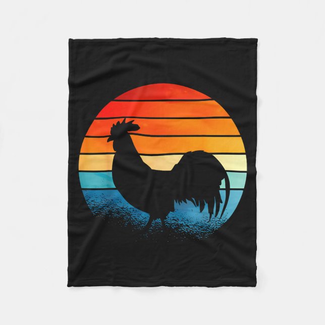 Retro Sunset Rooster Chicken Lover  Fleece Blanket (Front)