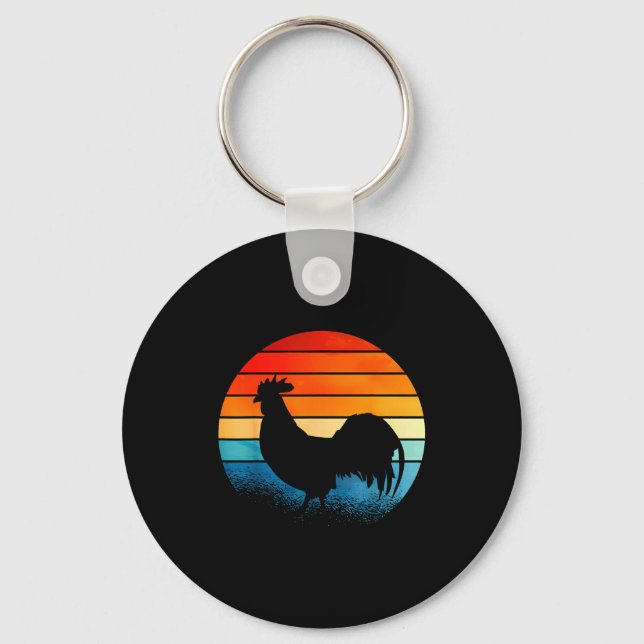 Retro Sunset Rooster Chicken Lover  Key Ring (Front)