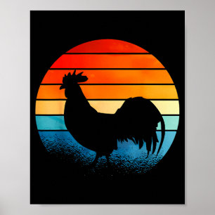 Retro Sunset Rooster Chicken Lover Poster
