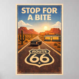 Retro Sunset Route 66 Diner Art Painting Poster