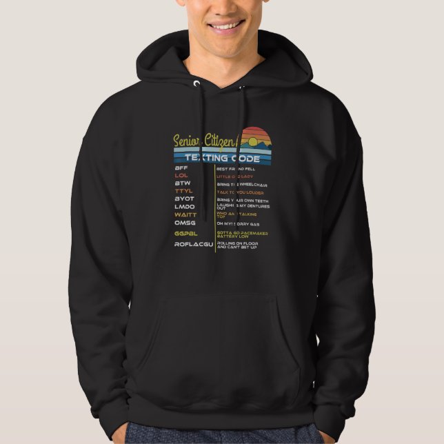 Retro Sunset Senior Citizen Texting Code  Elderly Hoodie (Front)