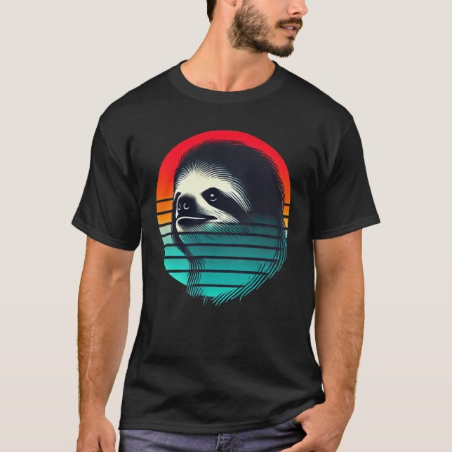 Retro Sunset Sloth Hiking Vibes Badge girl T-Shirt (Front)