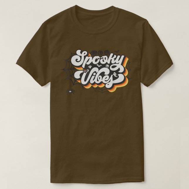 Retro Sunset Spooky Vibes Pumpkin Spooky Season Ha T-Shirt (Design Front)