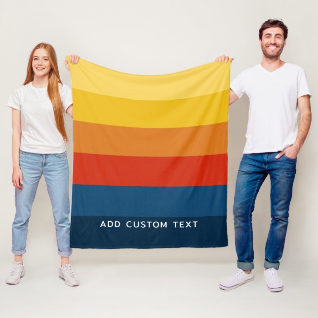 Retro Sunset Stripes with Simple Sans Serif Name Fleece Blanket (In Situ)