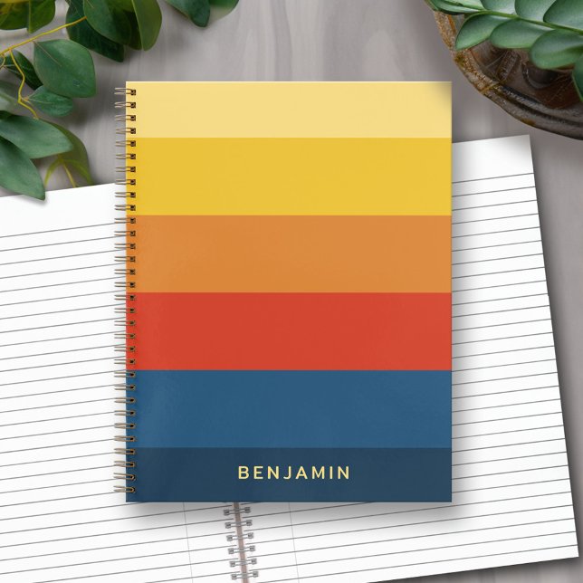 Retro Sunset Stripes with Simple Sans Serif Name Notebook (Personalized Notebook with Custom Text)