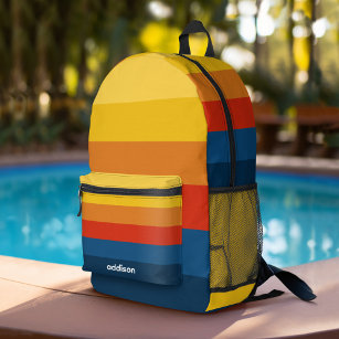 Retro Sunset Stripes with Simple Sans Serif Name Printed Backpack