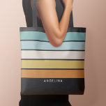 Retro Sunset Stripes with Simple Sans Serif Name Tote Bag<br><div class="desc">Rugby Stripes - A preppy pattern with bold stripes and a name. If your art still needs to be adjusted,  click on the Customise This button. This will take you to a design area where you can move things around and even change colours!</div>