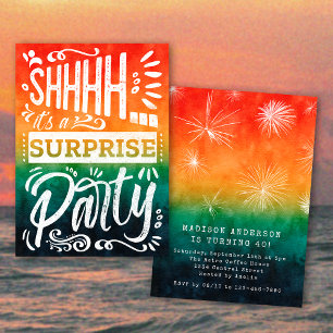 Retro Sunset Summer Surprise Birthday Party Invitation