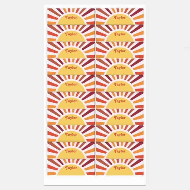 Retro Sunset Sun Rays Personalised Name (Sheet)