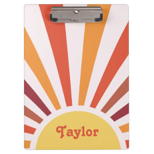 Retro Sunset Sun Rays Personalised Name Clipboard