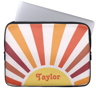Retro Sunset Sun Rays Personalised Name Laptop Sleeve