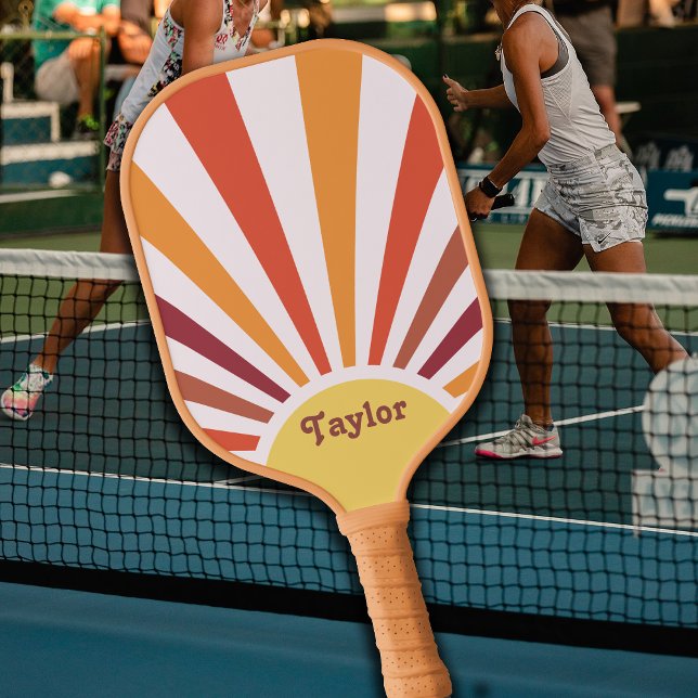 Retro Sunset Sun Rays Personalised Name Pickleball Paddle (Creator Uploaded)