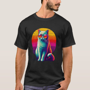 Retro Sunset Sunglasses Chartreux Carthusian Cat T-Shirt