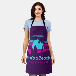 Retro Sunset Surfboard Palm Tree Life's a Beach Apron