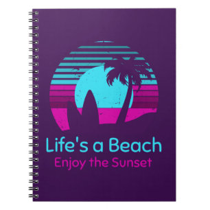Retro Sunset Surfboard Palm Tree Life's a Beach Notebook