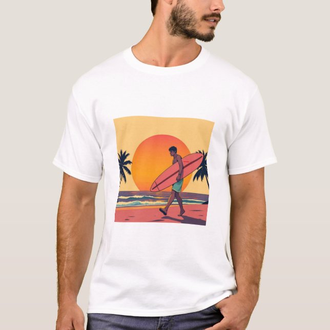 Retro Sunset Surfer Beach T-Shirt (Front)