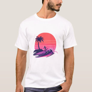 Retro Sunset Surfer Riding The Wave T-Shirt