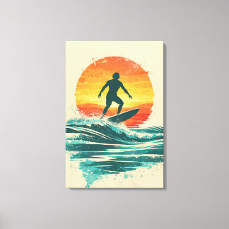 Retro Sunset Surfer – Vintage Surf Art Canvas Print