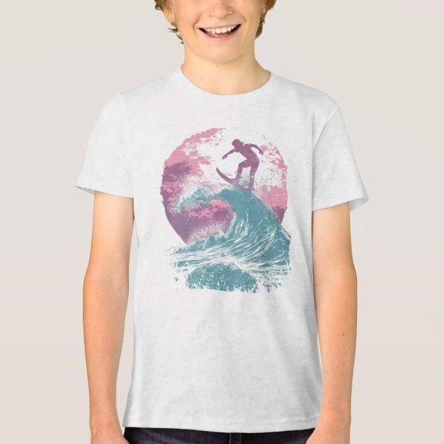 Retro Sunset Surfing T-Shirt – Wave Rider Tee (Front)