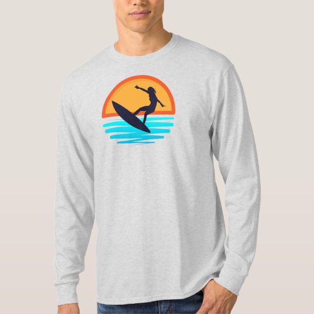 Retro Sunset Surfing _ Vintage Beach Vibes T-Shirt (Front)