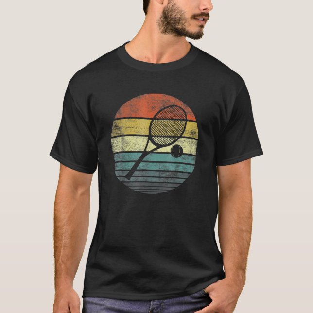 Retro Sunset Tennis Racquet T-Shirt (Front)