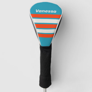 Retro Sunset Tide Rush Across Striping with Name Golf Head Cover