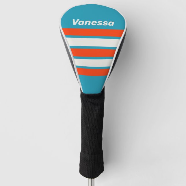 Retro Sunset Tide Rush Across Striping with Name Golf Head Cover (Front)