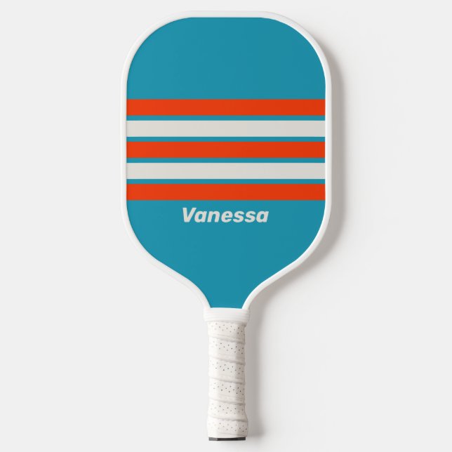Retro Sunset Tide Rush Across Striping with Name Pickleball Paddle (Front)
