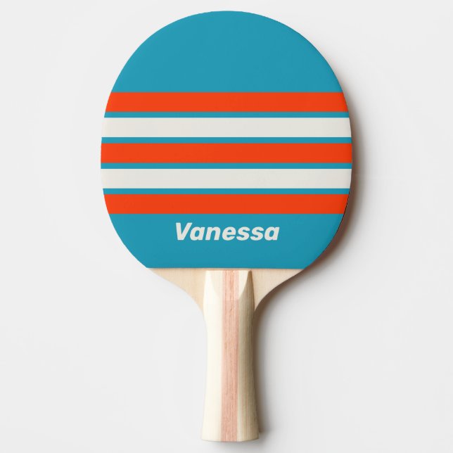 Retro Sunset Tide Rush Across Striping with Name Ping Pong Paddle (Front)