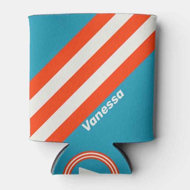Retro Sunset Tide Rush Stripes with Name Can Cooler (Front)