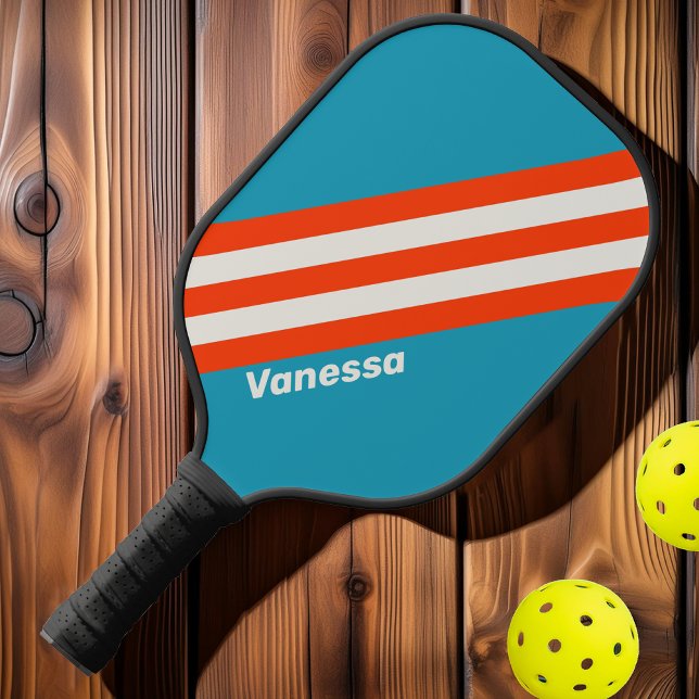 Retro Sunset Tide Rush Stripes with Name Pickleball Paddle (Creator Uploaded)